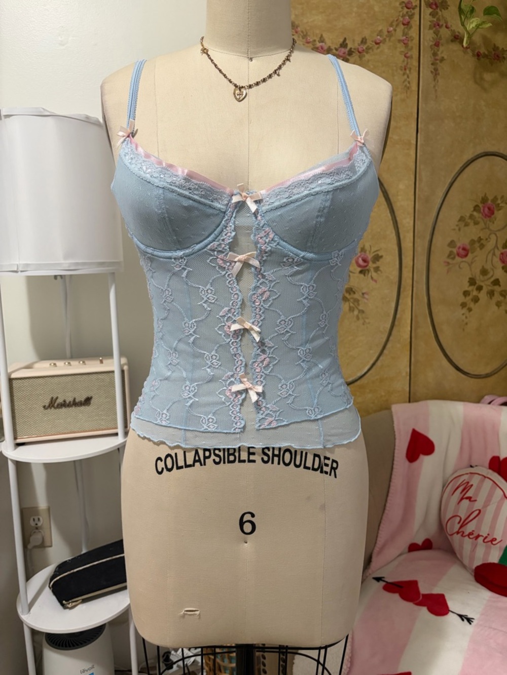 Native Intimates Light Blue Lace Bralette with Pink Logo Tag
